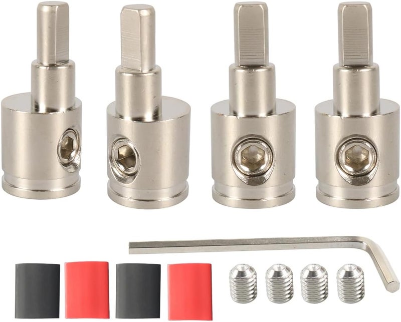 HIMOZEAN Amp Input Reducer 0 Gauge to 4 Gauge Wire Reducer Power/Ground GA Adapters Audio Amplifier Cable Terminals Nickel Plated Brass 4PCS with Heat Shrink Tubing - Image 1